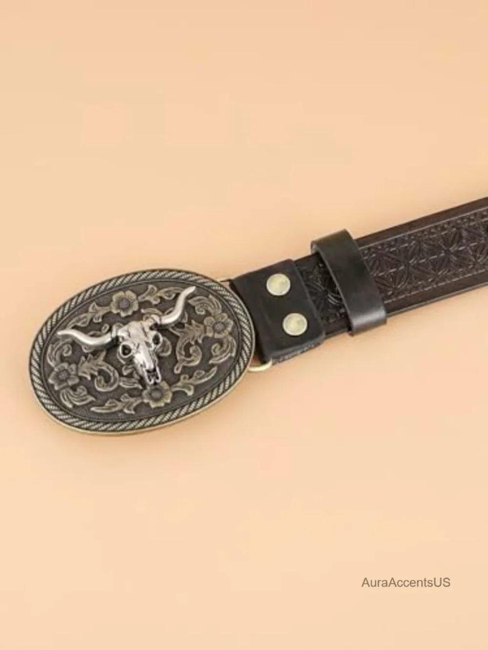 Vintage Western Faux Leather Belt with Oval Buckle for Women